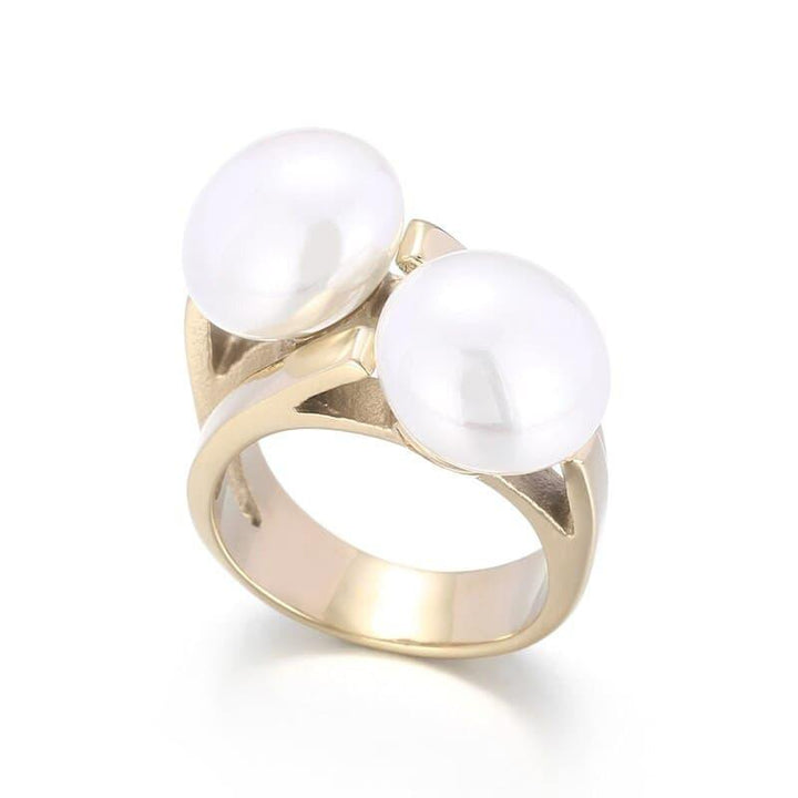 KALEN Fashion Stainless Steel Anillos Creative Double Pearl Polished Ring For Women Trendy Romantic кольца Jewelry Gifts.