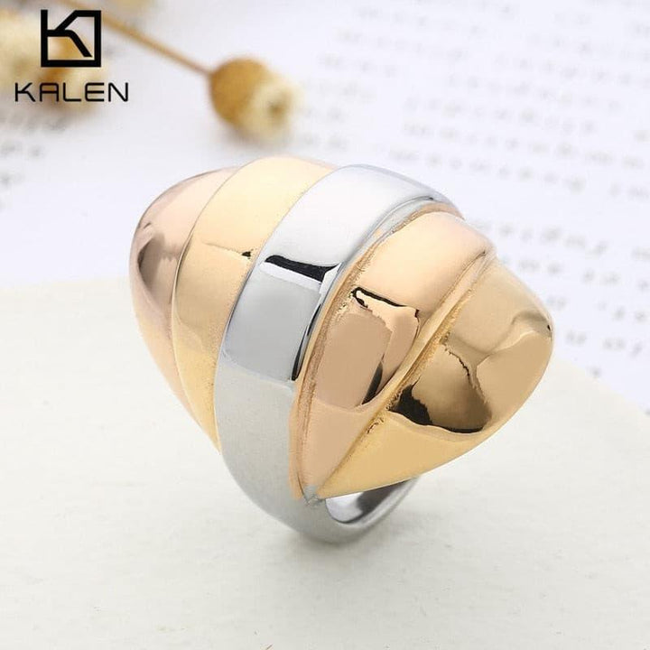 KALEN Fashion Stainless Steel Gold Color Thick Chunky Large Level Rings For Women Wedding Bands Cocktail Anillos Party Jewelry.