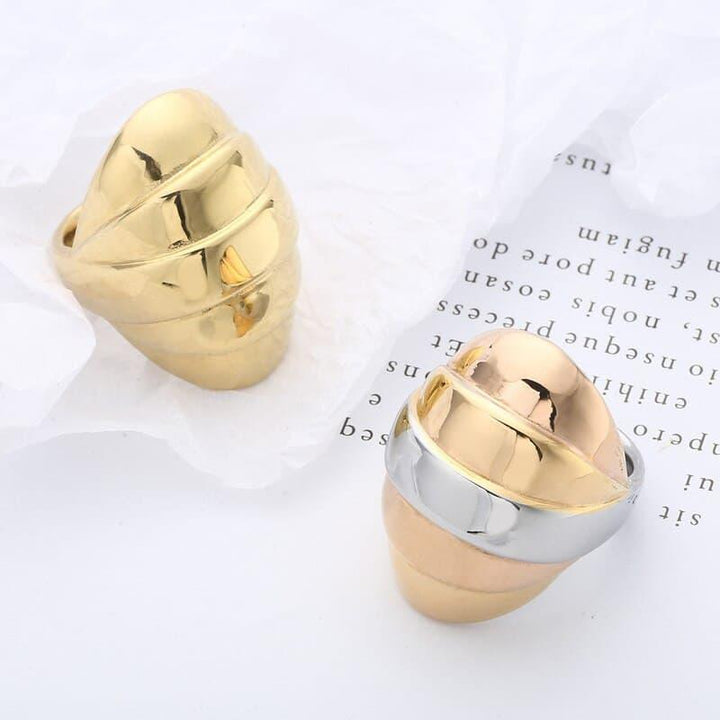 KALEN Fashion Stainless Steel Gold Color Thick Chunky Large Level Rings For Women Wedding Bands Cocktail Anillos Party Jewelry.