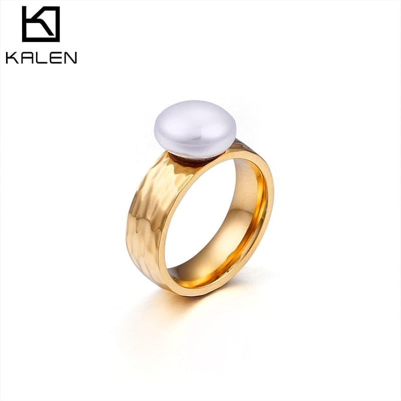 KALEN Fashion Stainless Steel Imitation Pearl Anillos Three Colours Cute/Romantic Finger Rings For Women Jewelry Engagement Gift.