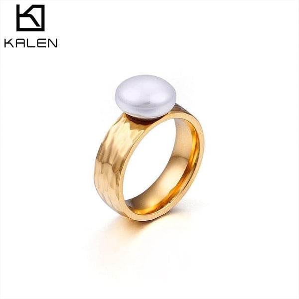 KALEN Fashion Stainless Steel Imitation Pearl Anillos Three Colours Cute/Romantic Finger Rings For Women Jewelry Engagement Gift.