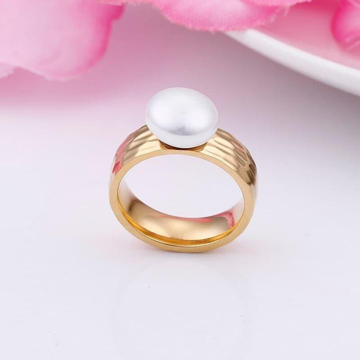 KALEN Fashion Stainless Steel Imitation Pearl Anillos Three Colours Cute/Romantic Finger Rings For Women Jewelry Engagement Gift.