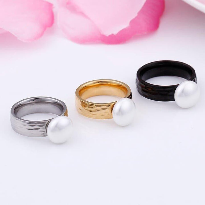 KALEN Fashion Stainless Steel Imitation Pearl Anillos Three Colours Cute/Romantic Finger Rings For Women Jewelry Engagement Gift.