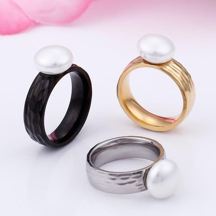 KALEN Fashion Stainless Steel Imitation Pearl Anillos Three Colours Cute/Romantic Finger Rings For Women Jewelry Engagement Gift.