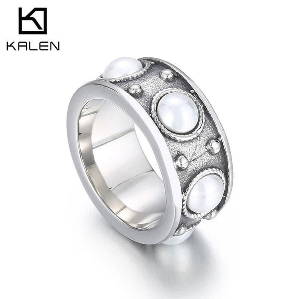 KALEN Fashion Stainless Steel Ring Vintage Round кольца Sun Flower Pearl Ring For Women Trendy Jewelry Wholesale Gifts.