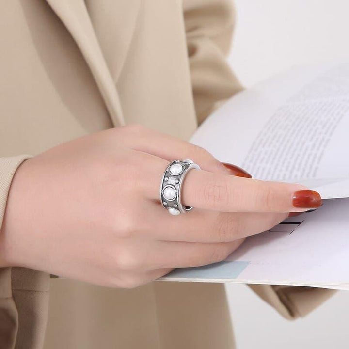 KALEN Fashion Stainless Steel Ring Vintage Round кольца Sun Flower Pearl Ring For Women Trendy Jewelry Wholesale Gifts.