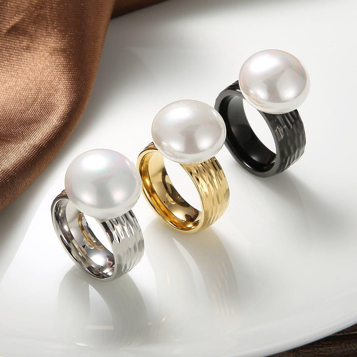 KALEN Fashion Stainless Steel Rings For Women Trendy Jewelry Gold Color Black Romantic Imitation Pearl Charm Finger Rings 2018.