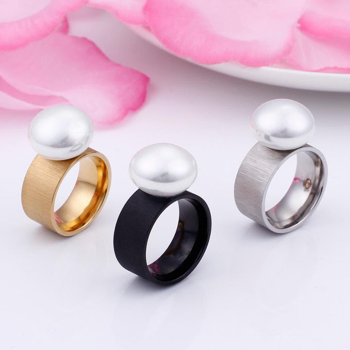 KALEN Fashion Stainless Steel Rings For Women Trendy Jewelry Gold Color Black Romantic Imitation Pearl Charm Finger Rings 2018.