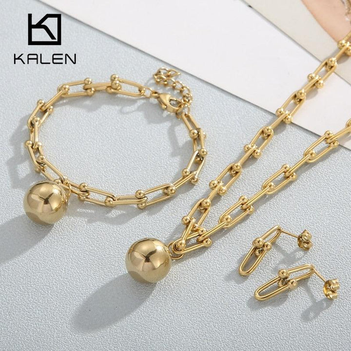 KALEN Fashion Wedding Stainless Steel Jewelry Sets For Women Dubai Jewelry Sets Circle Wedding Jewelry Jewellery.