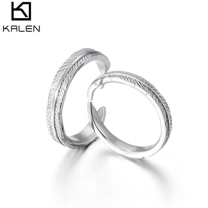 Kalen Classic Feathers Women Rings Men Graceful Rings Stainless Steel Gold &amp; Color Cuff Couple Rings Wedding Bands Jewelry Gift.