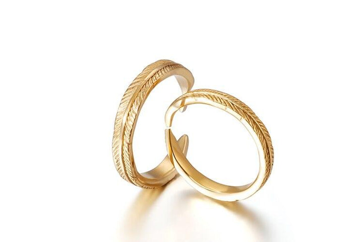 Kalen Classic Feathers Women Rings Men Graceful Rings Stainless Steel Gold &amp; Color Cuff Couple Rings Wedding Bands Jewelry Gift.