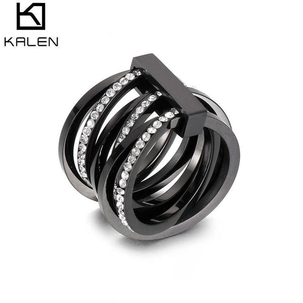 Kalen Female Engagement Ring women's Fashion Gold Silver Color Multi Layer Winding Rings Jewelry Gift Luxury Crystal Hollow Ring.