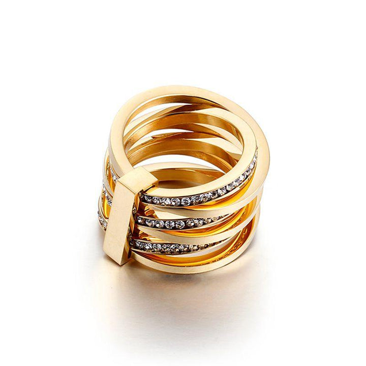 Kalen Female Engagement Ring women's Fashion Gold Silver Color Multi Layer Winding Rings Jewelry Gift Luxury Crystal Hollow Ring.