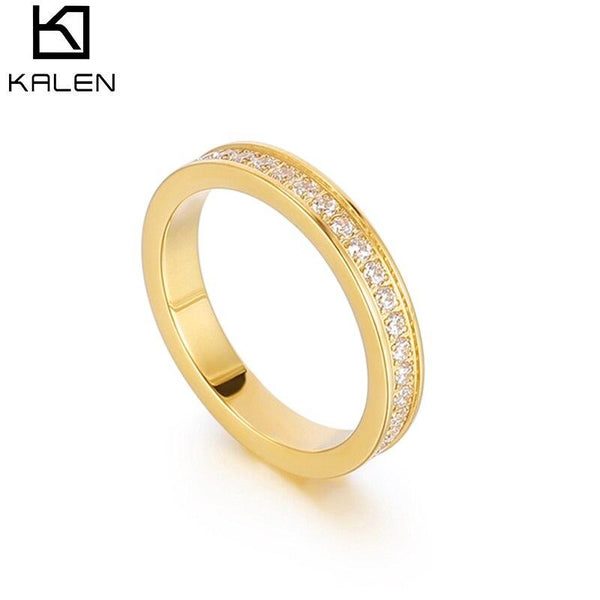 KALEN Female's Channel Setting Tri-color Fashion Simple Elegent Initial Round Stainless Sturdy Ring.