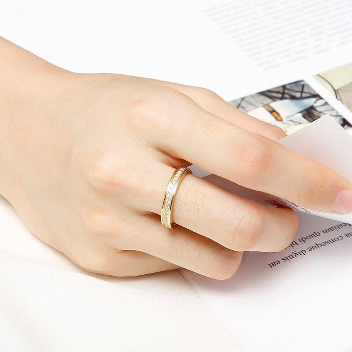 KALEN Female's Channel Setting Tri-color Fashion Simple Elegent Initial Round Stainless Sturdy Ring.