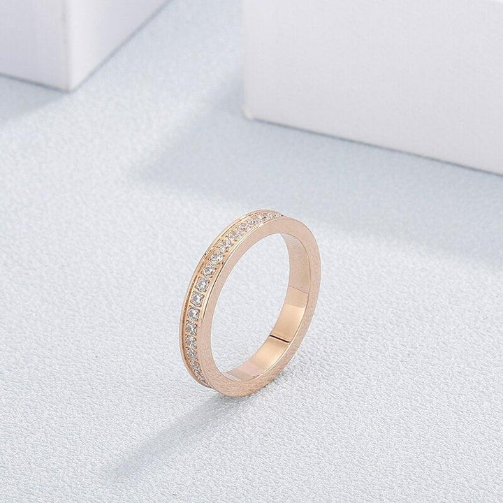 KALEN Female's Channel Setting Tri-color Fashion Simple Elegent Initial Round Stainless Sturdy Ring.