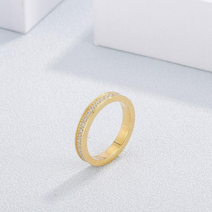 KALEN Female's Channel Setting Tri-color Fashion Simple Elegent Initial Round Stainless Sturdy Ring.