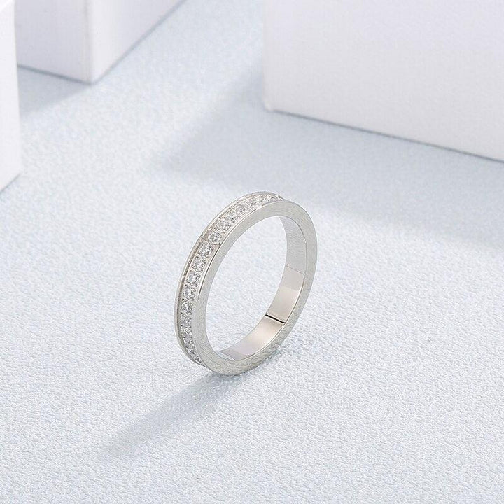 KALEN Female's Channel Setting Tri-color Fashion Simple Elegent Initial Round Stainless Sturdy Ring.