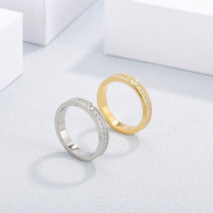 KALEN Female's Channel Setting Tri-color Fashion Simple Elegent Initial Round Stainless Sturdy Ring.