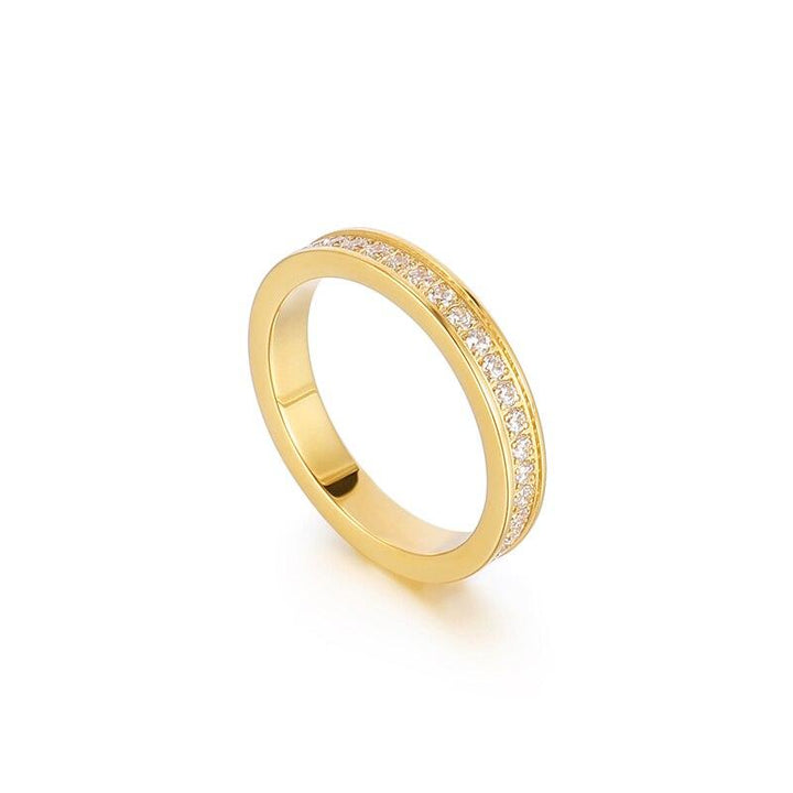 KALEN Female's Channel Setting Tri-color Fashion Simple Elegent Initial Round Stainless Sturdy Ring.