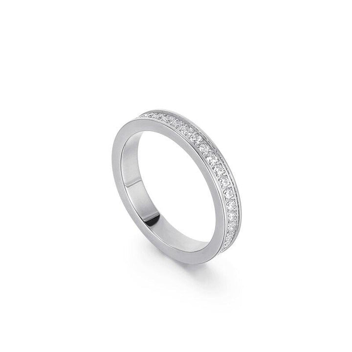 KALEN Female's Channel Setting Tri-color Fashion Simple Elegent Initial Round Stainless Sturdy Ring.