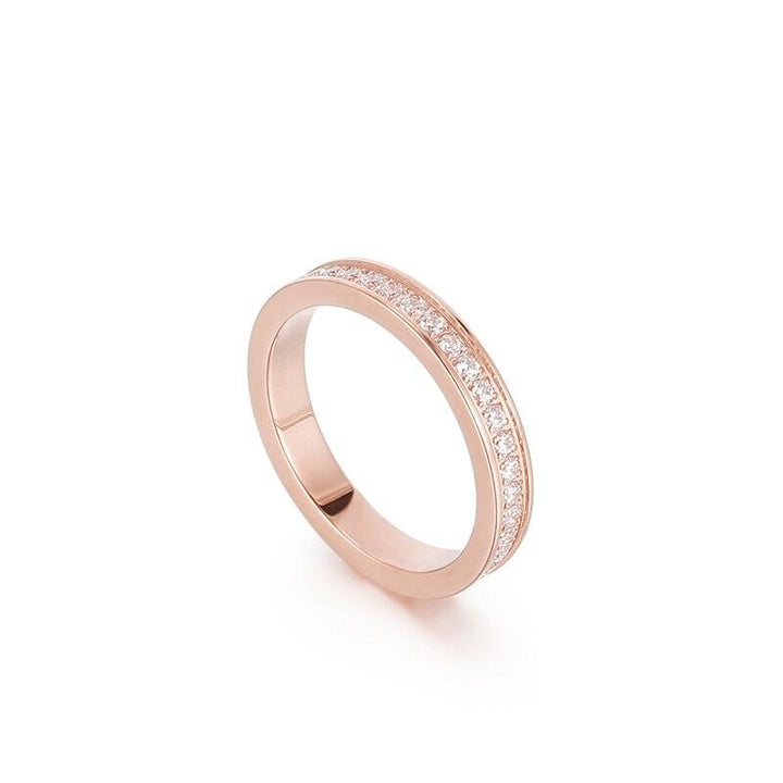 KALEN Female's Channel Setting Tri-color Fashion Simple Elegent Initial Round Stainless Sturdy Ring.