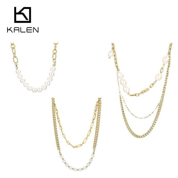 KALEN Geometric Design multi-layer Pearl Necklace Women Personality Bohemia Style Women Same Creative Jewelry Accessories Gift.