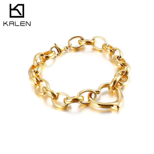 Kalen Girls Fashion Cute Romantic Heart Shaped Stainless Steel Two Colors 210mm Bracelet Jewelry Birthday Gift.