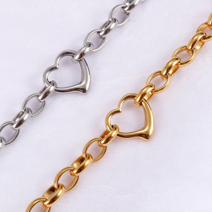 Kalen Girls Fashion Cute Romantic Heart Shaped Stainless Steel Two Colors 210mm Bracelet Jewelry Birthday Gift.