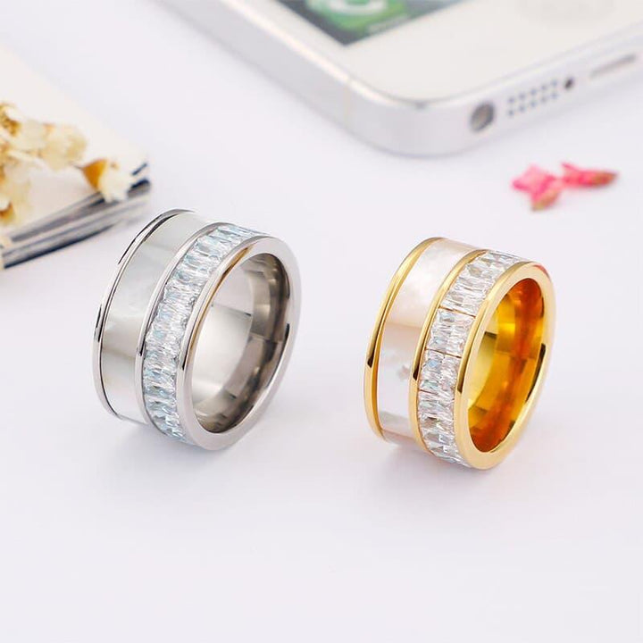 KALEN Gold Color Smooth Stainless Steel Bague Rings For Women Round Bohemia Shell &amp; Cubic Zirconia Jewelry Femme Party Gifts.