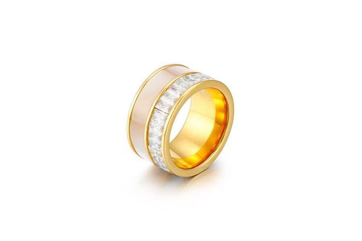 KALEN Gold Color Smooth Stainless Steel Bague Rings For Women Round Bohemia Shell &amp; Cubic Zirconia Jewelry Femme Party Gifts.