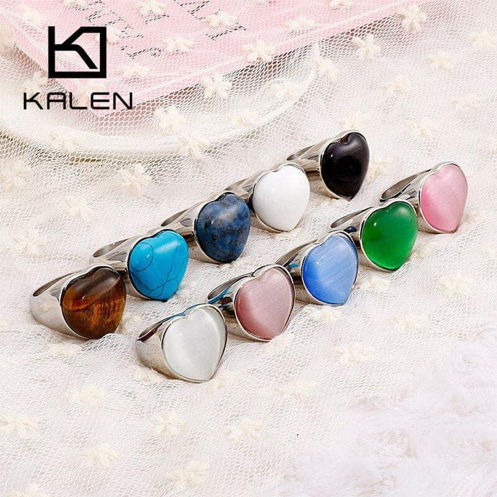 KALEN Gold Color Stainless Steel Rings For Women Heart Big Marble Colourful Stone Wedding Bands Mujer Anillos Jewelry.