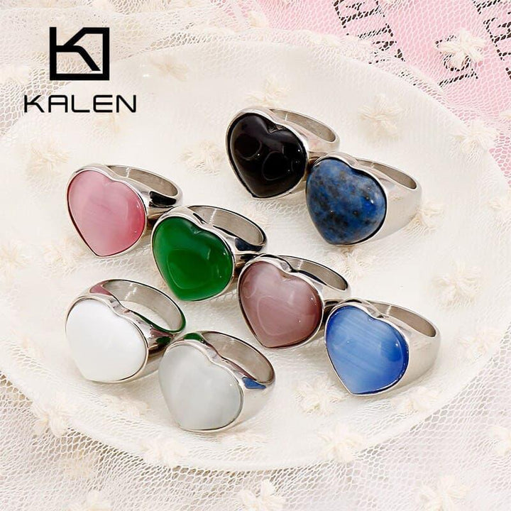 KALEN Gold Color Stainless Steel Rings For Women Heart Big Marble Colourful Stone Wedding Bands Mujer Anillos Jewelry.