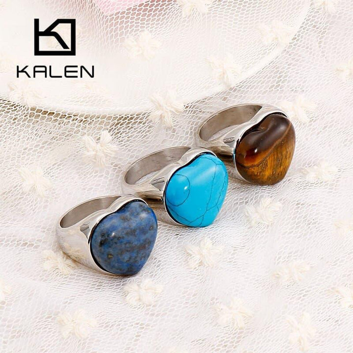 KALEN Gold Color Stainless Steel Rings For Women Heart Big Marble Colourful Stone Wedding Bands Mujer Anillos Jewelry.