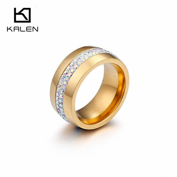 Kalen Gold Stainless Steel Finger Rings For Women Colorful Rhinestone Female Rings Wedding Bands Engagement Rings Anillos Mujer.