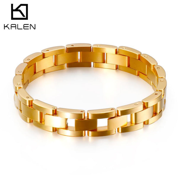 Kalen Golden Polished Stainless Steel Zircon 13mm 230cm Men's Fashion Charm Bracelet  Simplicity Jewelry.