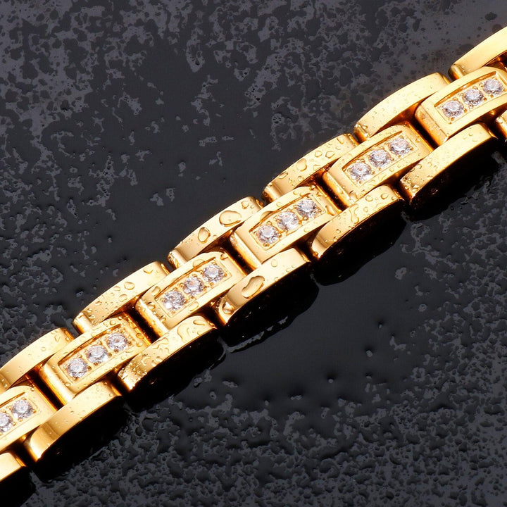 Kalen Golden Polished Stainless Steel Zircon 13mm 230cm Men's Fashion Charm Bracelet  Simplicity Jewelry.