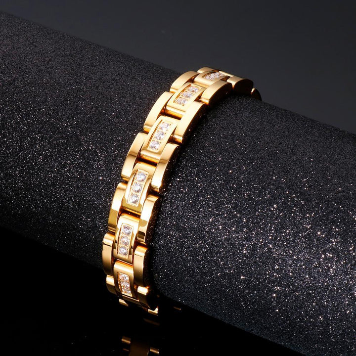 Kalen Golden Polished Stainless Steel Zircon 13mm 230cm Men's Fashion Charm Bracelet  Simplicity Jewelry.