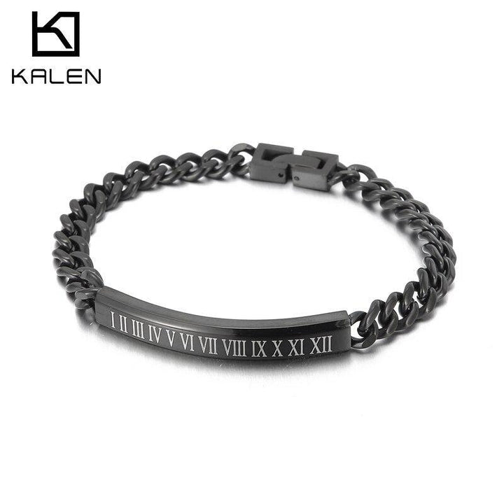 Kalen Golden Trend Roman Numeral Bracelet Stainless Steel Men's Cuban Chain Punk Jewelry.