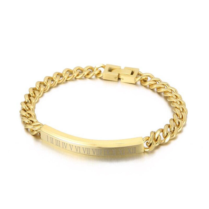 Kalen Golden Trend Roman Numeral Bracelet Stainless Steel Men's Cuban Chain Punk Jewelry.