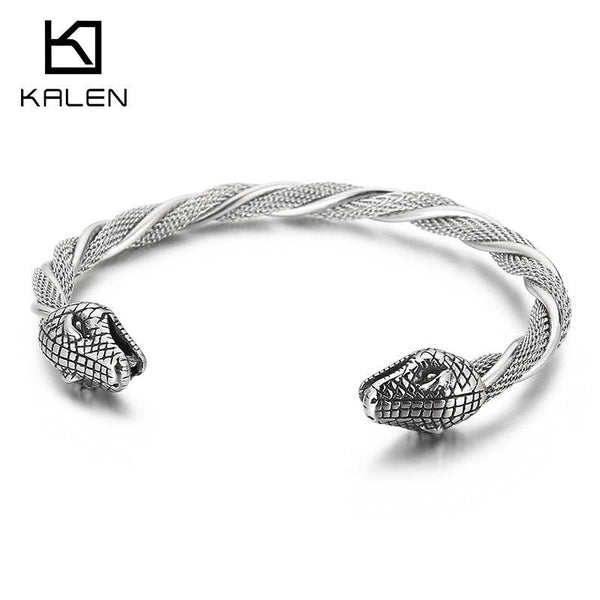 Kalen Gothic Animal Stainless Steel Bangles Snake Wolf Head Punk Spiral Bracelet Jewelry New.