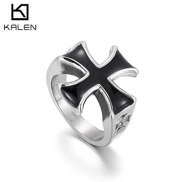 Kalen Gothic Cross Ring Men's Stainless Steel Rings Punk Carved Jewelry Wholesale.