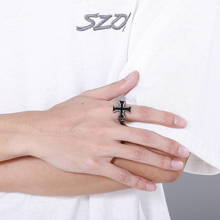 Kalen Gothic Cross Ring Men's Stainless Steel Rings Punk Carved Jewelry Wholesale.