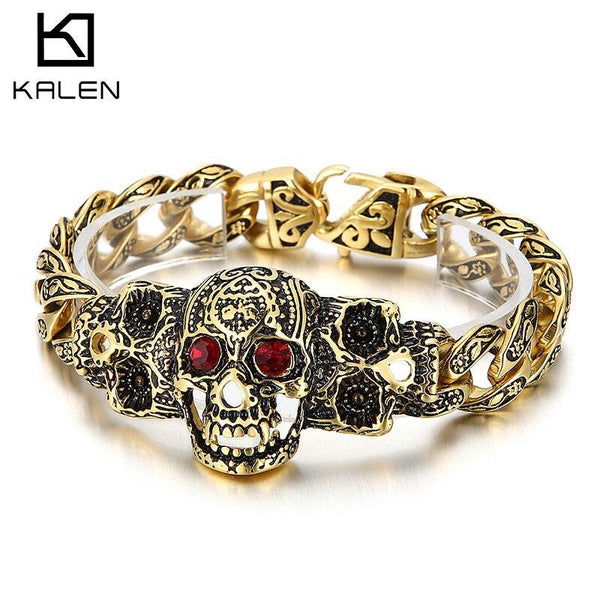 Kalen Gothic Punk Stainless Steel Men's Bracelet Retro O-shaped Chain Wristband Trendy Jewelry.