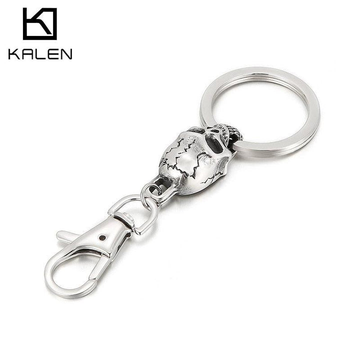 Kalen Gothic Skull Keychain Metal Fashion Cool Boy Accessories Pendant Punk Jewelry.