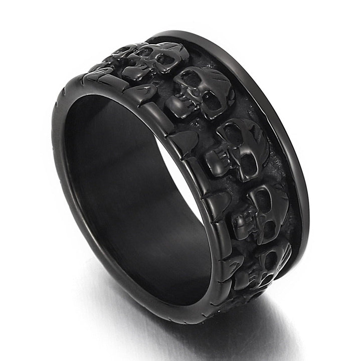 Kalen Gothic Skull Soul Ring Stainless Steel Men's Punk 10mm Wide Rings Jewelry.