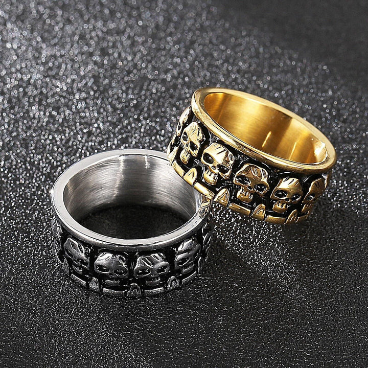 Kalen Gothic Skull Soul Ring Stainless Steel Men's Punk 10mm Wide Rings Jewelry.