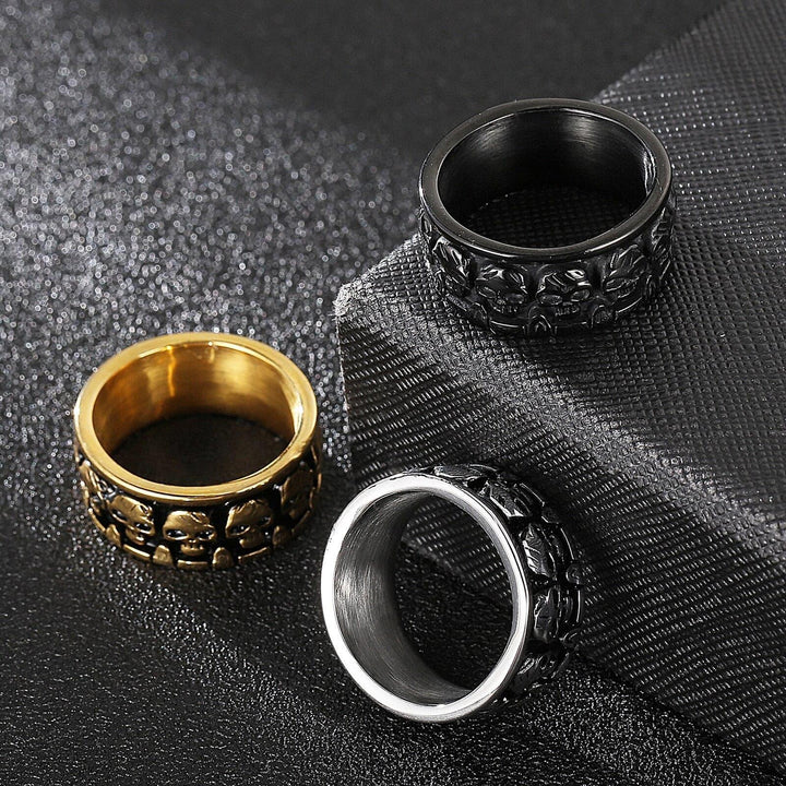 Kalen Gothic Skull Soul Ring Stainless Steel Men's Punk 10mm Wide Rings Jewelry.