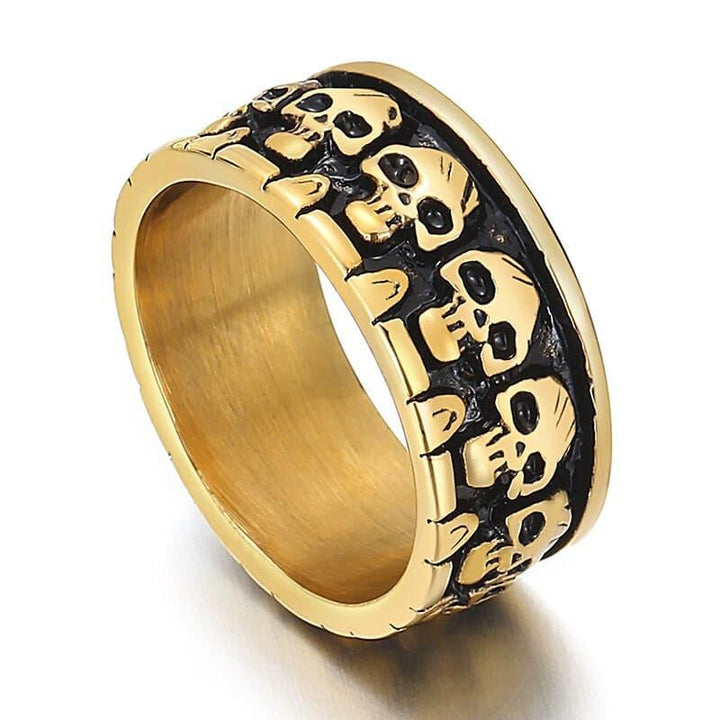 Kalen Gothic Skull Soul Ring Stainless Steel Men's Punk 10mm Wide Rings Jewelry.