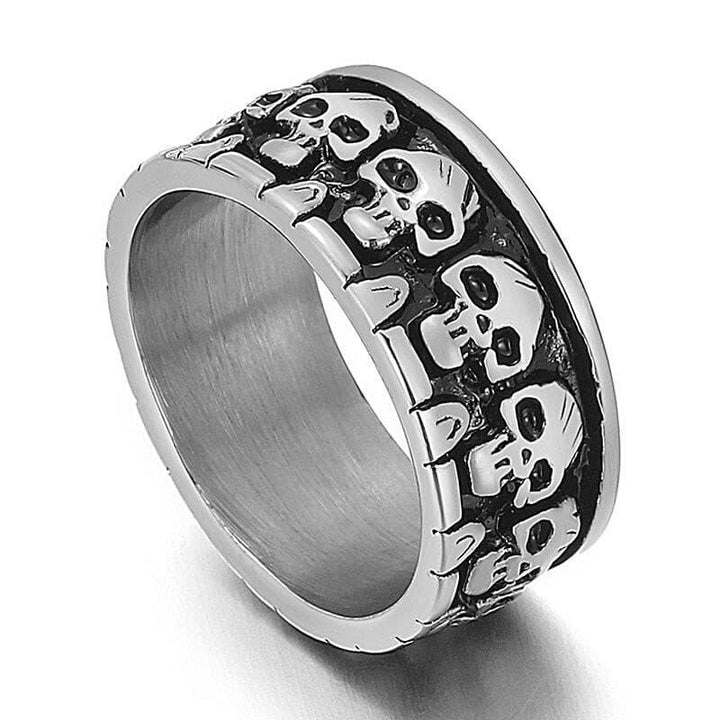 Kalen Gothic Skull Soul Ring Stainless Steel Men's Punk 10mm Wide Rings Jewelry.